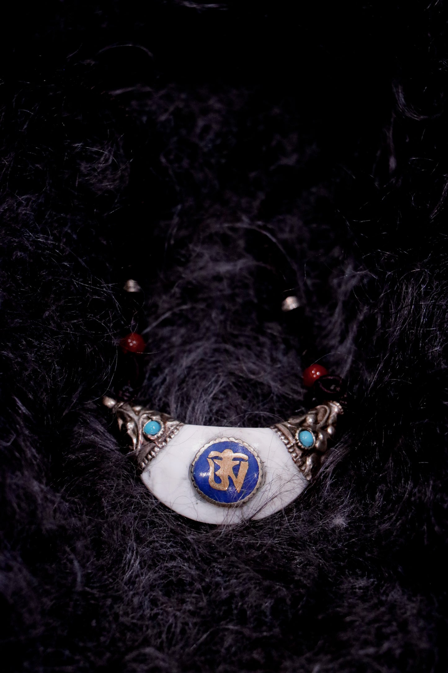 Dragon Inlay Tooth- Hand- made Tibetan protective talisman Pendant