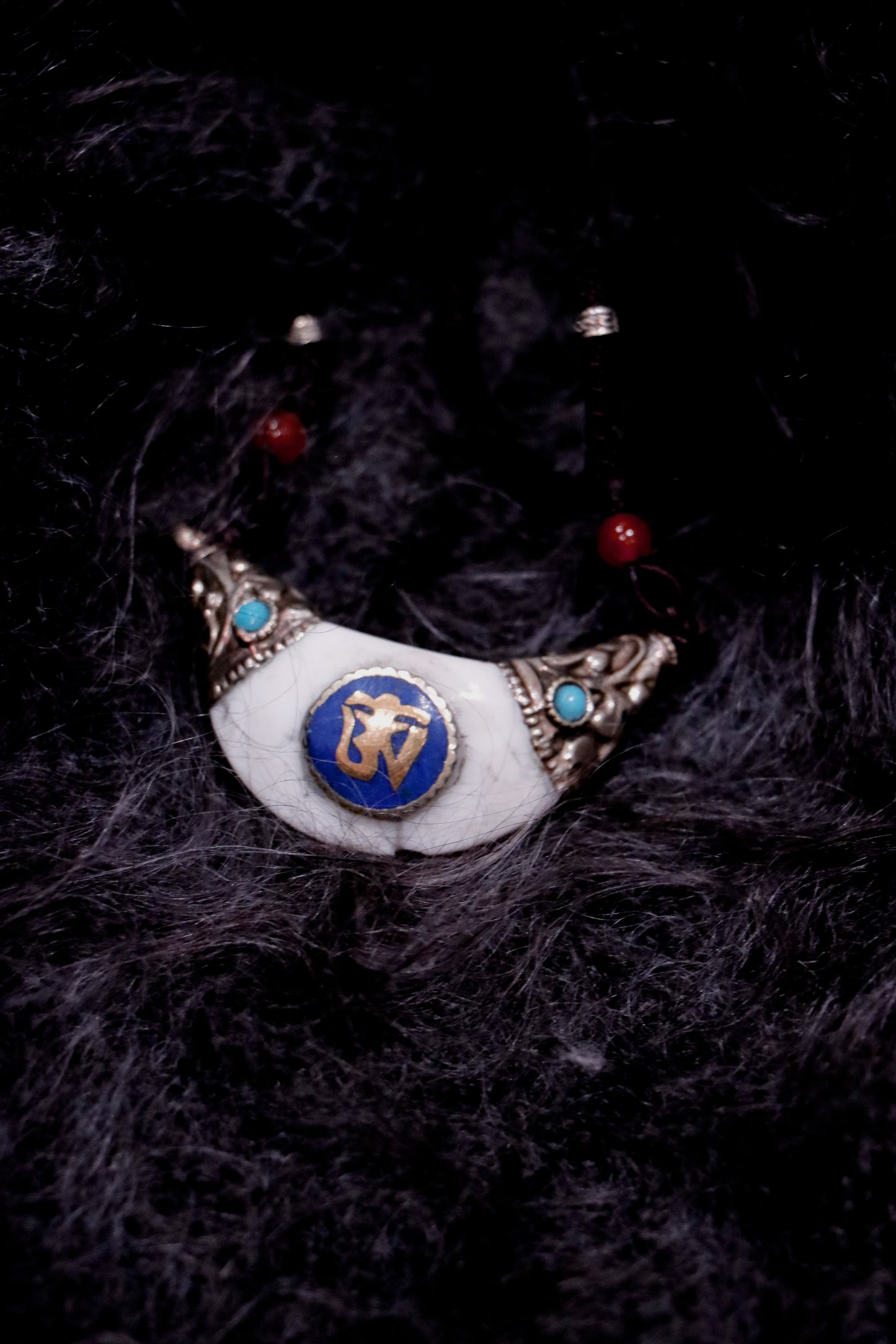 Dragon Inlay Tooth- Hand- made Tibetan protective talisman Pendant